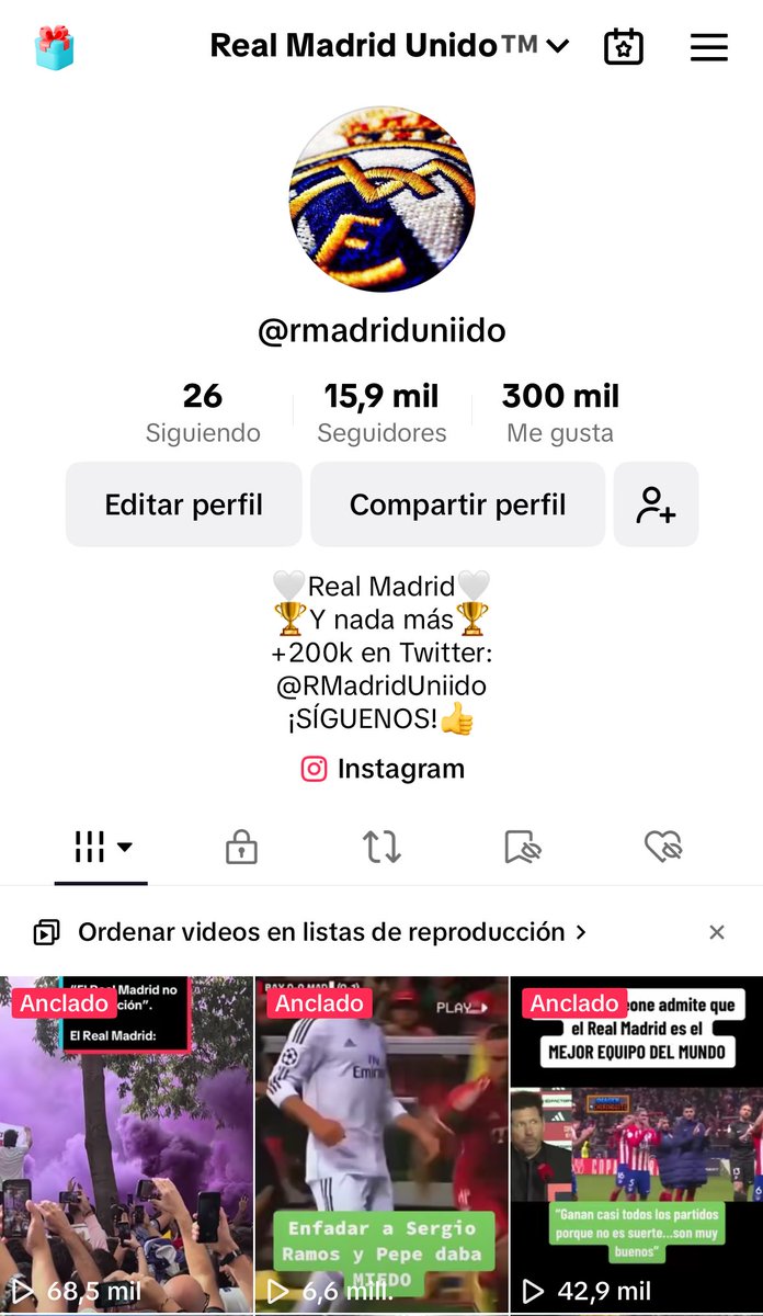 300.000 me gustas en Tik Tok, 300.000 gracias a todos. ¡Ya somos casi 16.000 por allí! No te pierdas los videazos que subimos siguiéndonos a través de este enlace: tiktok.com/@rmadriduniido…