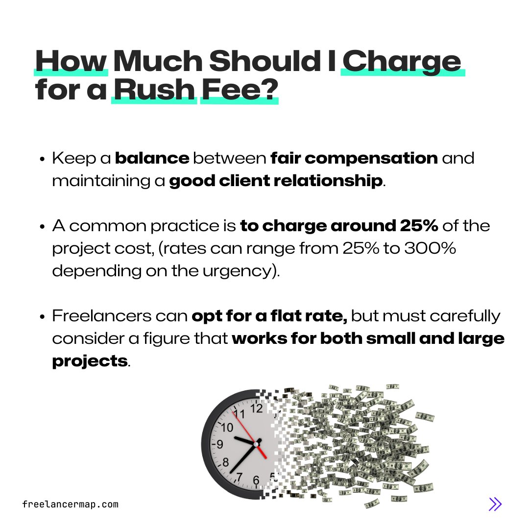 How much can you charge for a rush fee?

Common practice is around 25%
Keep a balance between a fair compensation and the client relationship
Opt for a flat rate if applicable

#rushfeepercentage #freelancefinances #compensation #freelancework