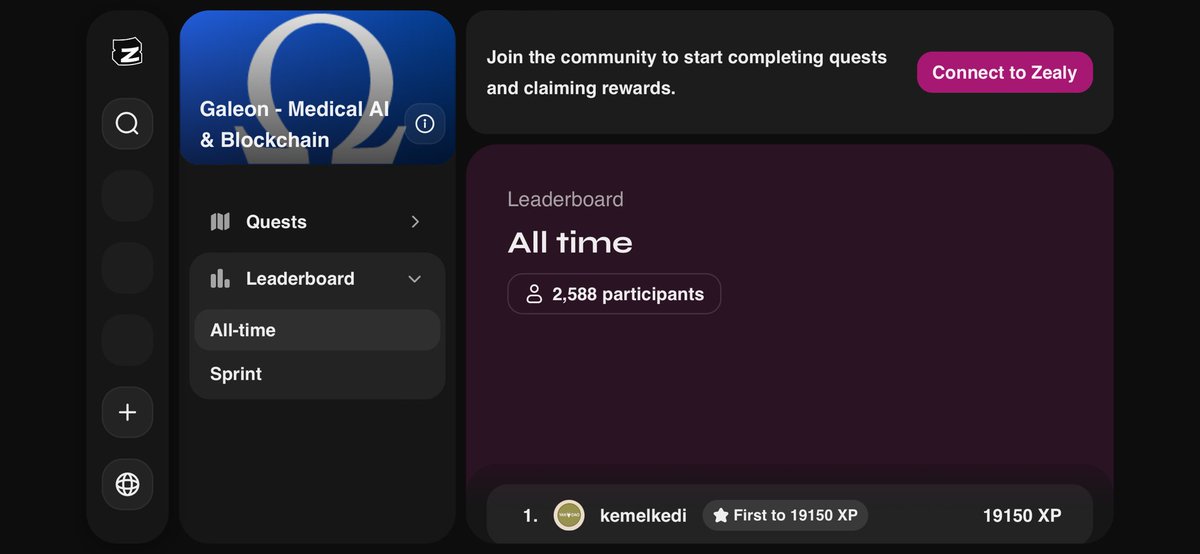 Already +2,588 pioneers have joined our @zealy_io Questboard! Congrats @GaleonCare Team 🎉🥳