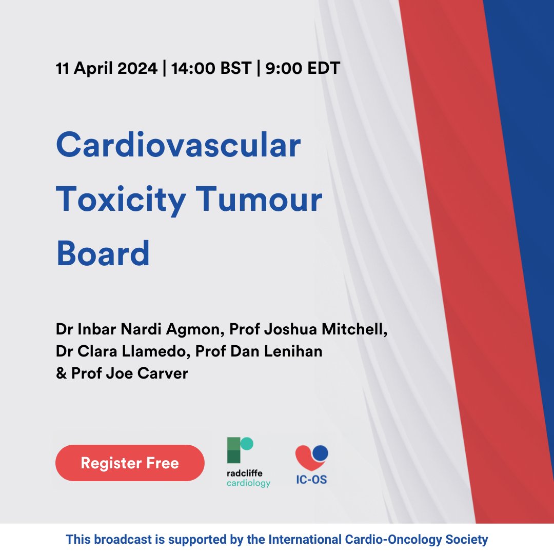 Join Prof Daniel Lenihan, Prof Joe Carver, Dr Inbar Nardi Agmon, Prof @joshmitchellmd and Dr @LlamedoClara on 11 April at 14:00 BST | 9:00 EDT to learn about cardiovascular complications arising from cancer treatment! 🔗 ow.ly/sLUf50Rc1gW 🌟Review cases 🌟Analyse…