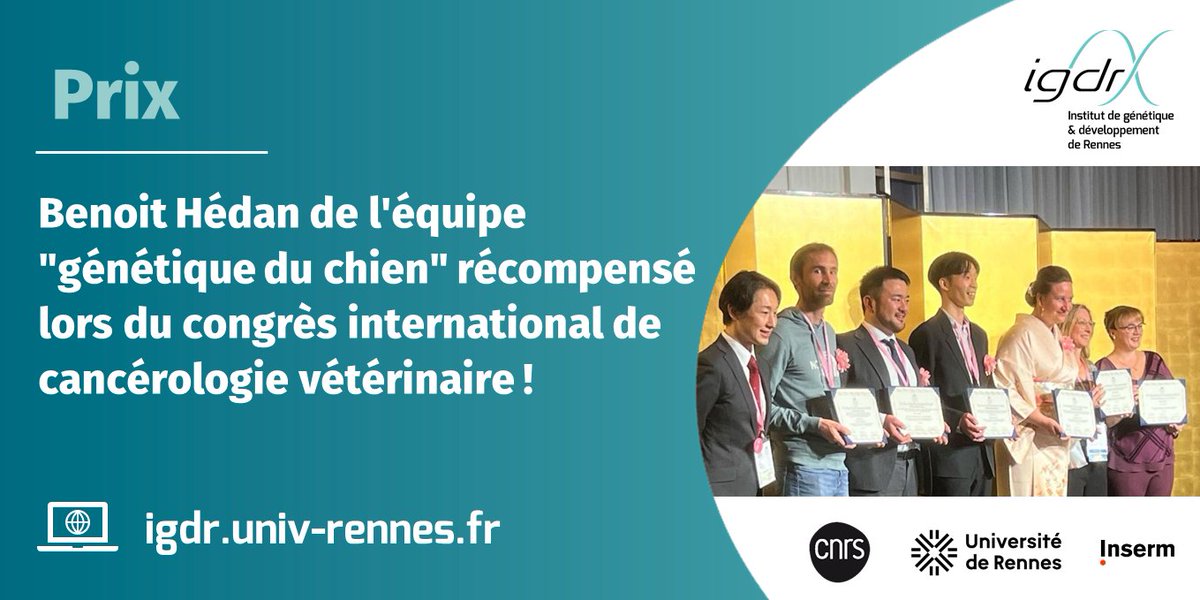 IGDR (@igdrennes) on Twitter photo 📢 #Prix #OneHealth
👏Benoit Hédan ingénieur de recherche <a href="/CNRS/">CNRS 🌍</a> de l'équipe Génétique du chien <a href="/IGDRennes/">IGDR</a> <a href="/RennesUniv/">Université de Rennes</a> <a href="/CNRS_dr17/">CNRS Bretagne et Pays de la Loire</a> <a href="/CNRSbiologie/">CNRS Biologie</a>
🏅récompensé lors du congrès international de cancérologie vétérinaire !
avec Jérome Abadie <a href="/oniris_officiel/">Oniris</a>
ℹ️s.42l.fr/IGDRActuBH 📢 #Prix #OneHealth
👏Benoit Hédan ingénieur de recherche <a href="/CNRS/">CNRS 🌍</a> de l'équipe Génétique du chien <a href="/IGDRennes/">IGDR</a> <a href="/RennesUniv/">Université de Rennes</a> <a href="/CNRS_dr17/">CNRS Bretagne et Pays de la Loire</a> <a href="/CNRSbiologie/">CNRS Biologie</a>
🏅récompensé lors du congrès international de cancérologie vétérinaire !
avec Jérome Abadie <a href="/oniris_officiel/">Oniris</a>
ℹ️s.42l.fr/IGDRActuBH