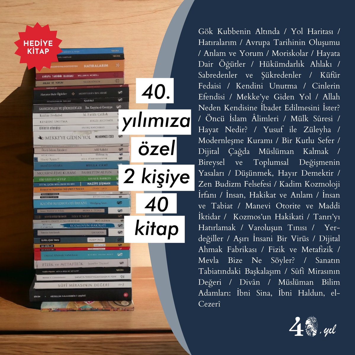 Bayram Hediyesi!✨ Bu gönderiyi paylaşan ve bizi takip eden 2 takipçimize görseldeki 40 kitabı hediye ediyoruz! Sonuçlar 12 Nisan Cuma günü açıklanacaktır! Hayırlı bayramlar!