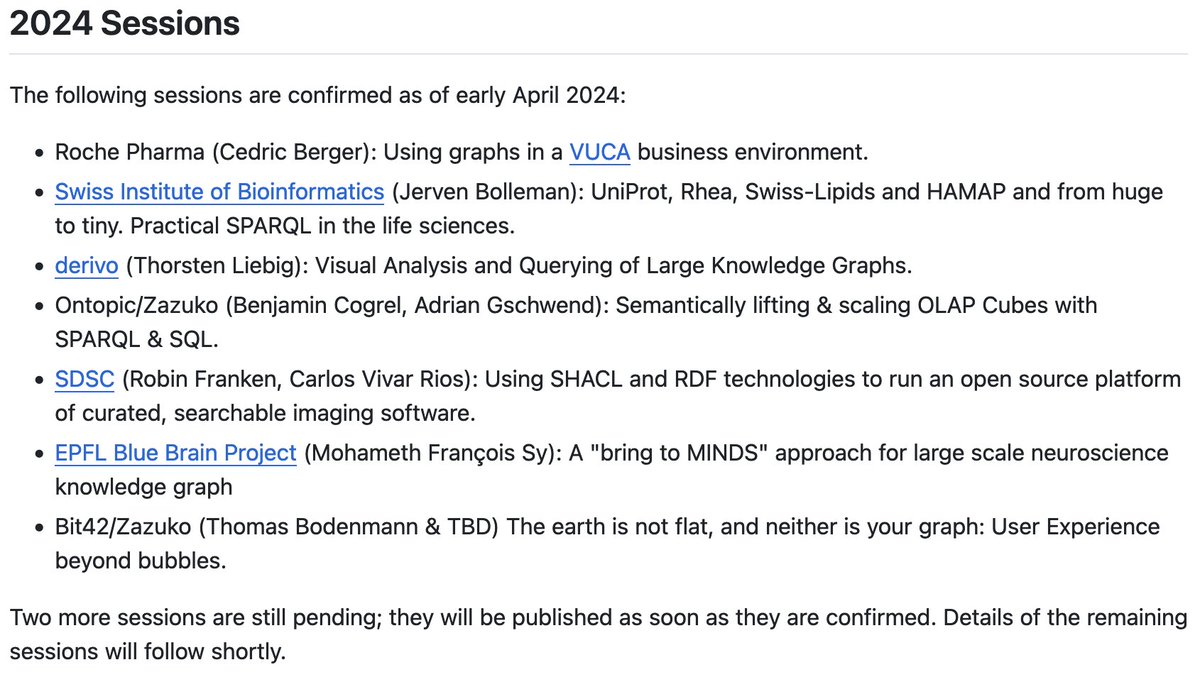 The program for this year's Knowledge Graph Forum is almost ready & registration is now open! We are looking forward to all contributions and as always we will have enough time for networking & deeper discussions! #rdf #knowledgegraph github.com/zazuko/knowled…