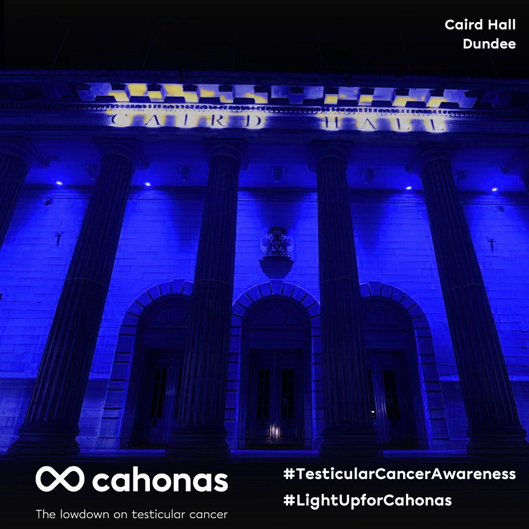 6th April - Shine a Light on Testicular Cancer at @CairdHallDundee  This Testicular Cancer Awareness Month, we're committed to illuminating Scotland's skyline in blue.  #ShineALightOnTesticularCancer #TesticularCancerAwarenessMonth #CahonasScotland #CheckYourBalls #Dundee