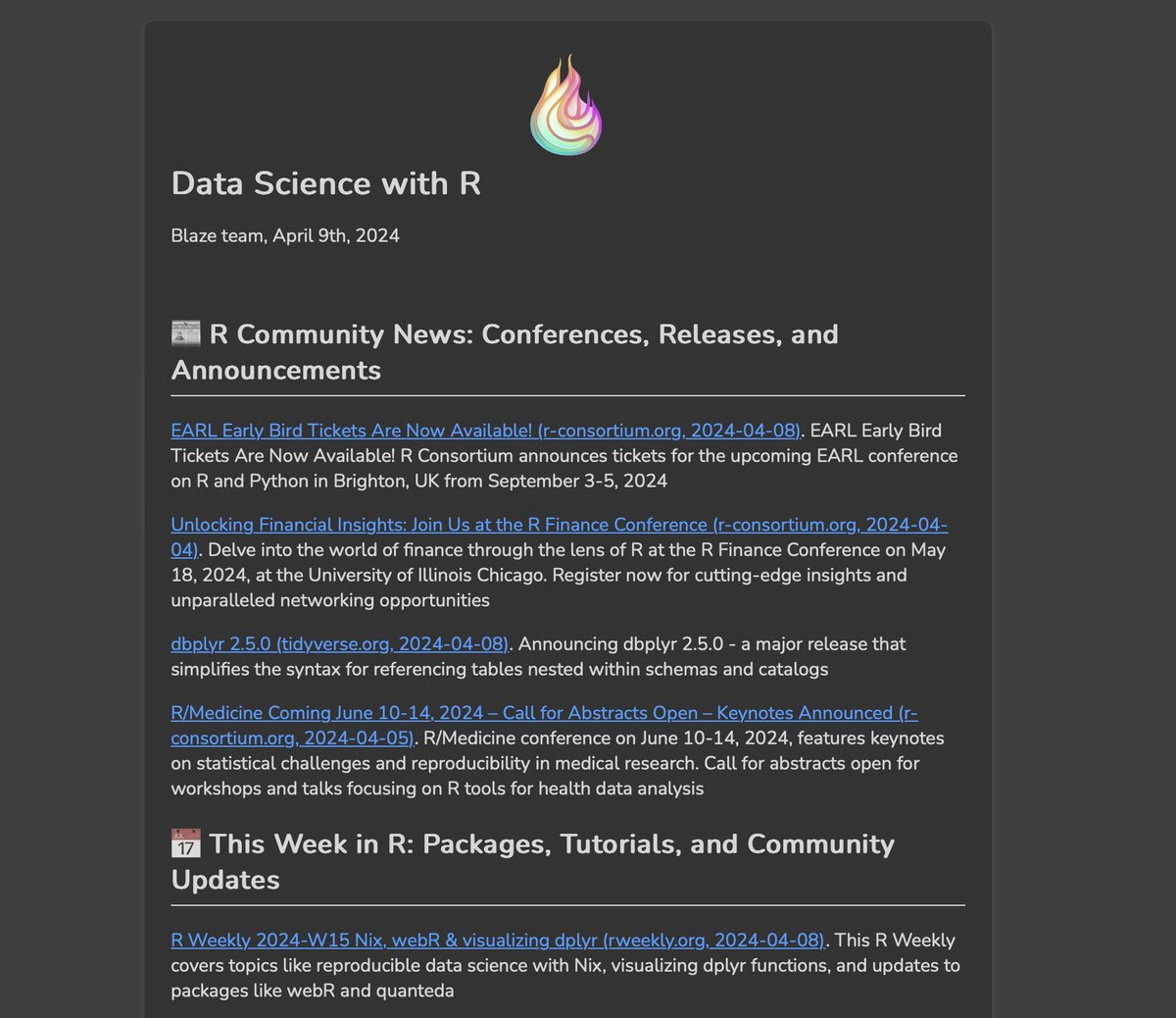 Data science with #rstats newsletter digest (9th April) is out! ✨ preview pdf @ tinyurl.com/blaze-r-weekly 📷 subscribe (free) @ getblaze.email