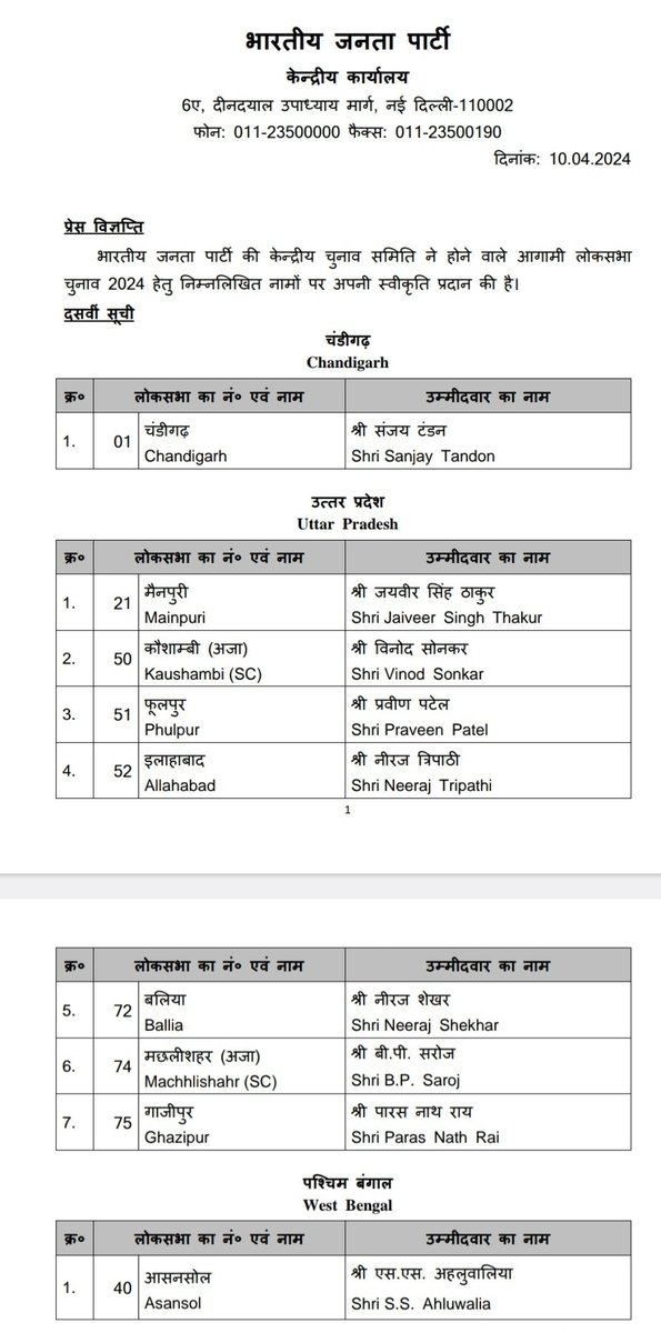 BJP ने लोकसभा चुनाव के लिए अपने उम्मीदवारों की 10वीं सूची जारी की!

•आसनसोल से शत्रुघ्न सिन्हा के खिलाफ एस एस अहलूवालिया को दिया टिकट।

#BJPCandidateList #Asansol #LokSabhaElections2024 #PawanSingh #WestBengal #BJP #ShatrughanSinha | West Bengal | SS Ahluwalia | Asansol | Pawan
