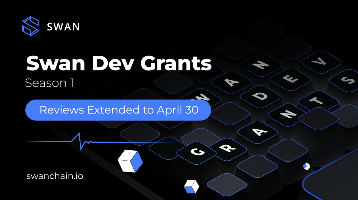 🔵 Update From Swan Dev Grants Season 1 🔵

We're thrilled by the many submissions from innovators supporting the Swan ecosystem.

To ensure every submission gets the detailed review it deserves, we're extending our review period.

🗓️ New review end date: April 30th.