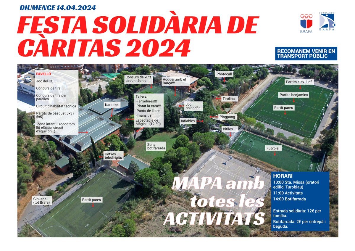 fundaciobrafa's tweet photo. Ja tenim el plànol de les activitats de la Festa Solidària amb @caritasbcn d'aquest diumenge!!! Això pinta súper bé!!! https://t.co/ho8a2ioM00