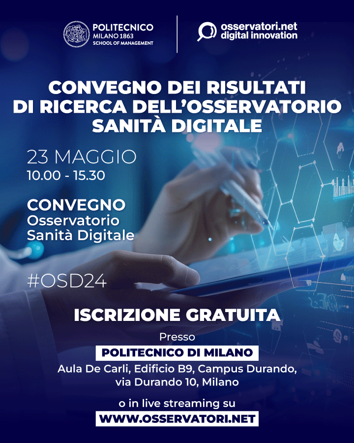 #SaveTheDate - Giovedì 23 maggio - #Convegno dei risultati di Ricerca dell’Osservatorio #Sanità Digitale 👉 bit.ly/4aNXEfv #osd24 #osssanitàdigitale