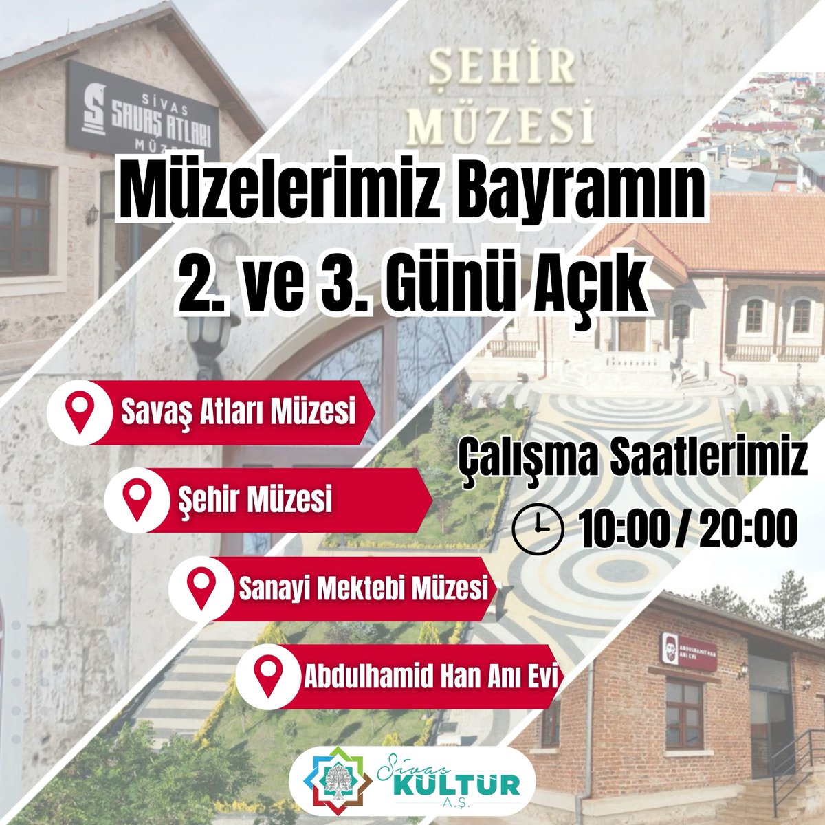 Bayramın 2. ve 3. günü müzelerimiz siz değerli ziyaretçilerimizin hizmetinde. 📍@sivassanayimektebimuzesi 📍@sivassehirmuzesi 📍@savasatlarimuzesi 💐Ramazan Bayramımız mübarek olsun.🍬 #Ramazan #Bayramı #Müze