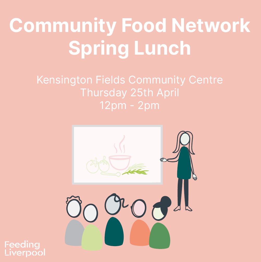 📢2 weeks to go!📢

If you provide food support in #Liverpool, join us for our Community Food Network Spring Lunch @myKFCA, where we will be sharing sector updates and networking over some #GoodFood 💬🍴

Find out more and sign up here 👉feedingliverpool.org/community-food…