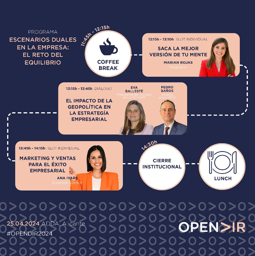 Si ya tienes tu entrada para @OpendirA , aquí te dejamos el 𝐩𝐫𝐨𝐠𝐫𝐚𝐦𝐚 𝐜𝐨𝐦𝐩𝐥𝐞𝐭𝐨 𝐝𝐞𝐥 𝐞𝐯𝐞𝐧𝐭𝐨 𝐣𝐮𝐧𝐭𝐨 𝐚 𝐥𝐨𝐬 𝐩𝐨𝐧𝐞𝐧𝐭𝐞𝐬 𝐝𝐞𝐥 𝐦𝐚́𝐬 𝐚𝐥𝐭𝐨 𝐧𝐢𝐯𝐞𝐥 que intervendrán en las diferentes mesas el próximo 25 de abril.