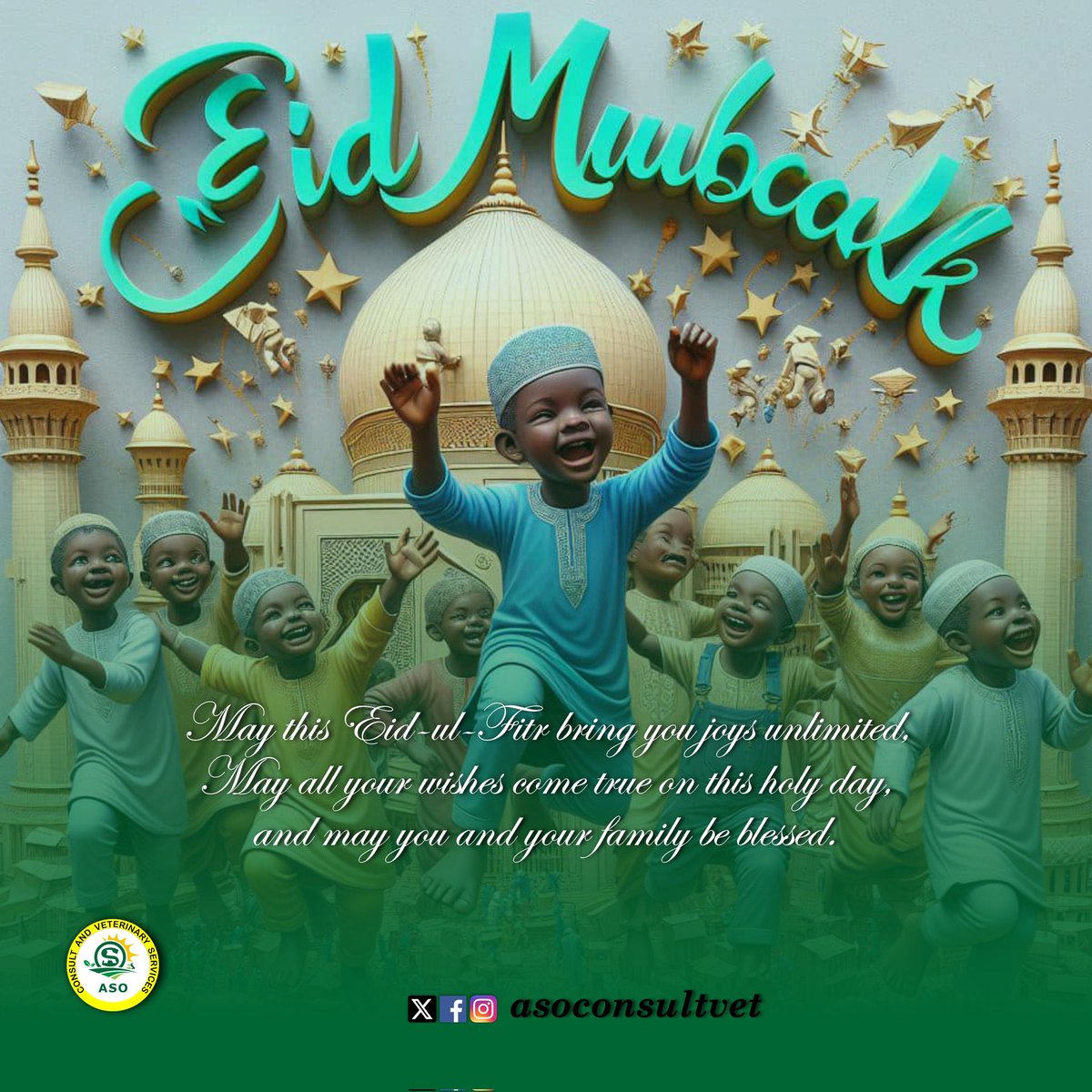 Greetings of Eid-el-Fitr to all of our Muslim countrymen who have completed the spiritual test of the 30-day Ramadan fast. May your prayers be heard and may God accept your sacrifices. Happy Eid Mubarak! #EID_MUBARAQ Minna waminkum taqoballahu...
#eidmubarak #asoconsultvet