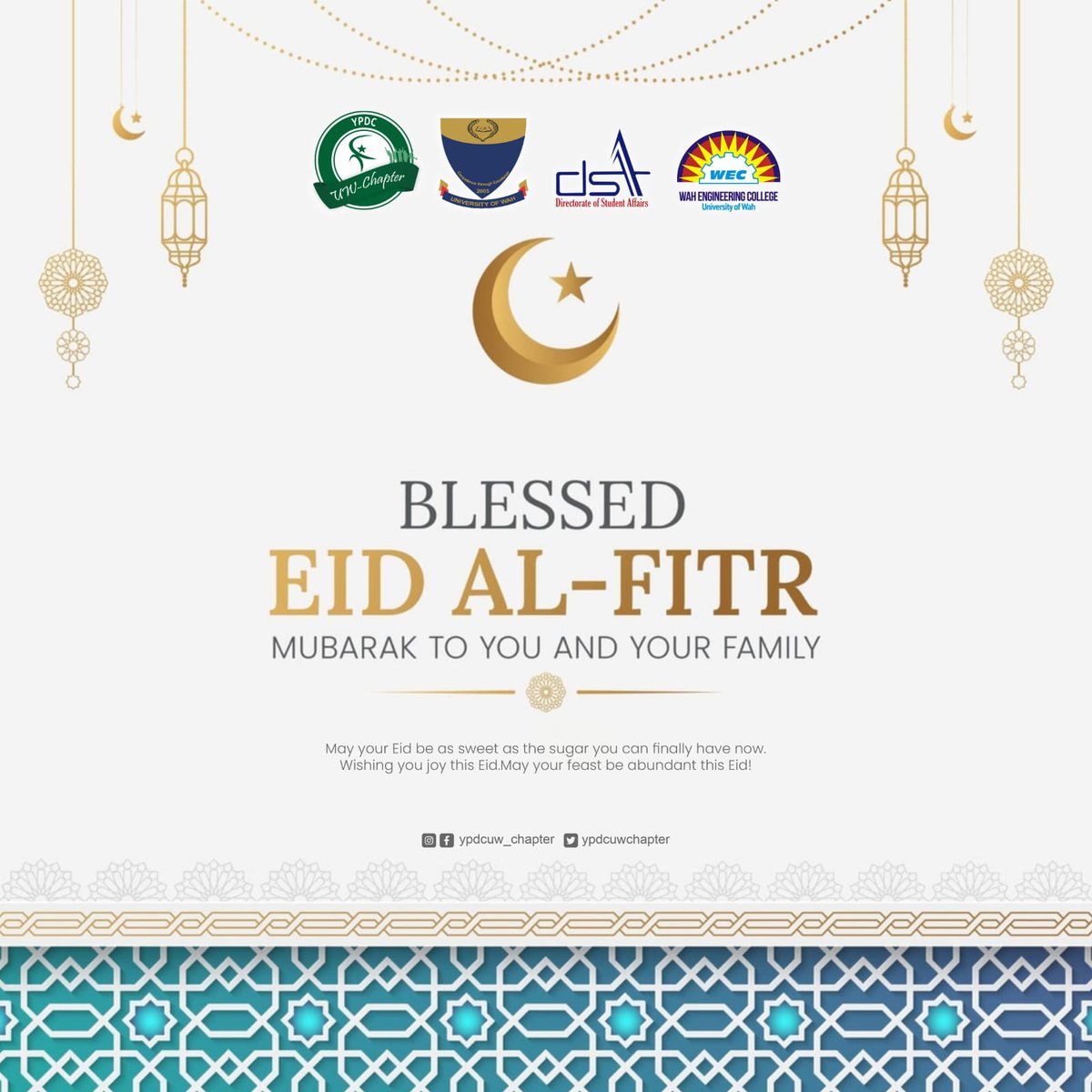 ypdcuwchapter's tweet photo. EID MUBARAK ✨
YPDC wishes you that may the joyous occasion of Eid ul-Fitr bring you and your loved ones peace, happiness, and prosperity!🌙🕌
#عيد_الفطر_المبارك https://t.co/BCDPOIH5oQ