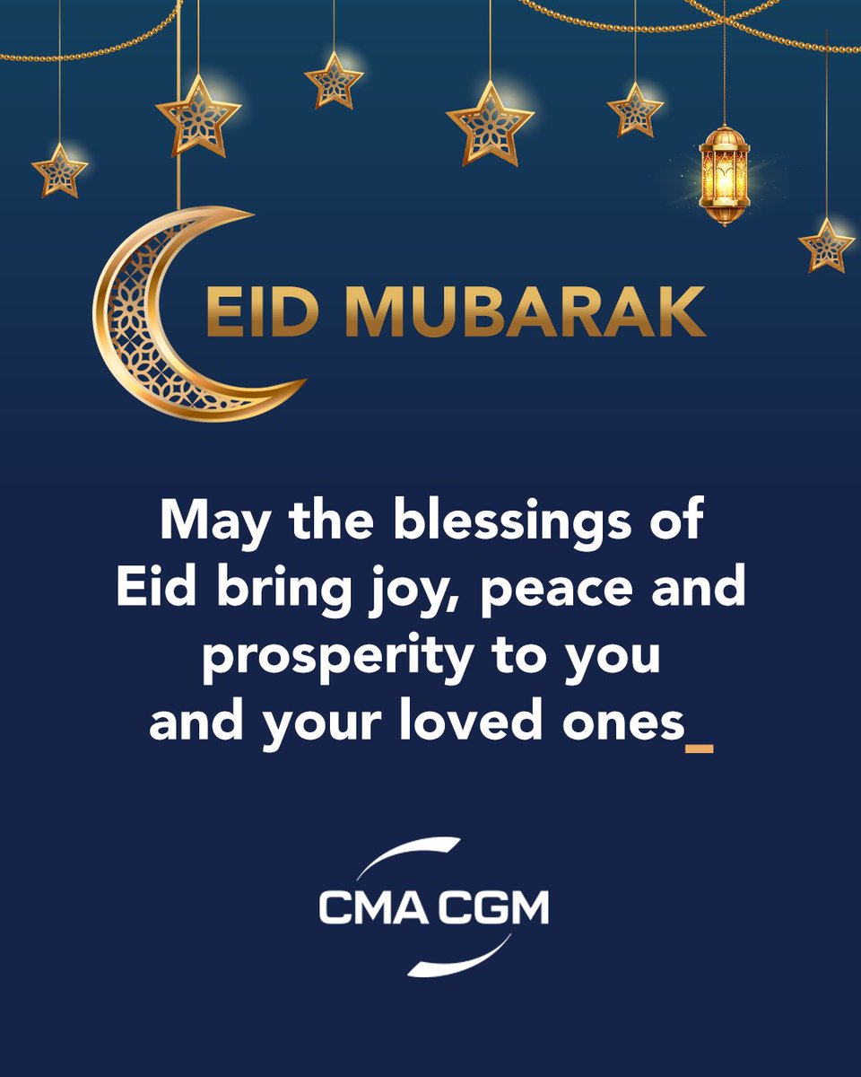 ✨ Eid Mubarak from everyone at CMA CGM ✨

May this day be filled with discovering #BetterWays to embrace joy and blessings for you, your family, and your loved ones. On this special occasion, we send you our warmest wishes for happiness and prosperity.

#EidMubarak #Eid2024