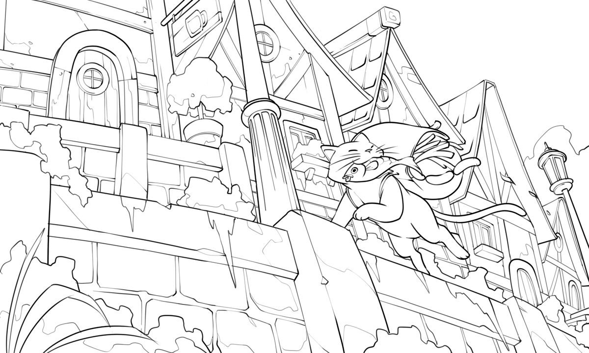 WIP part 2 on the new key art! ✍️
Line art finished and now the color will come; I'm satisfied, the spirit of the game is perfectly portrayed 😻

#WanderingCat | #IndieGameDev