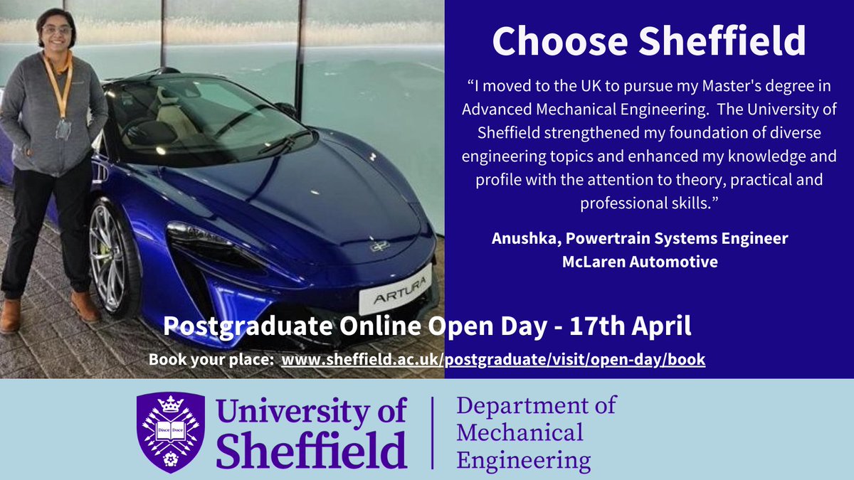 Thinking of doing a masters? Join this online session to find out about postgraduate study in Mechanical Engineering at Sheffield. Talk to staff and students about postgraduate life, study and careers. Book your place sheffield.ac.uk/postgraduate/v…