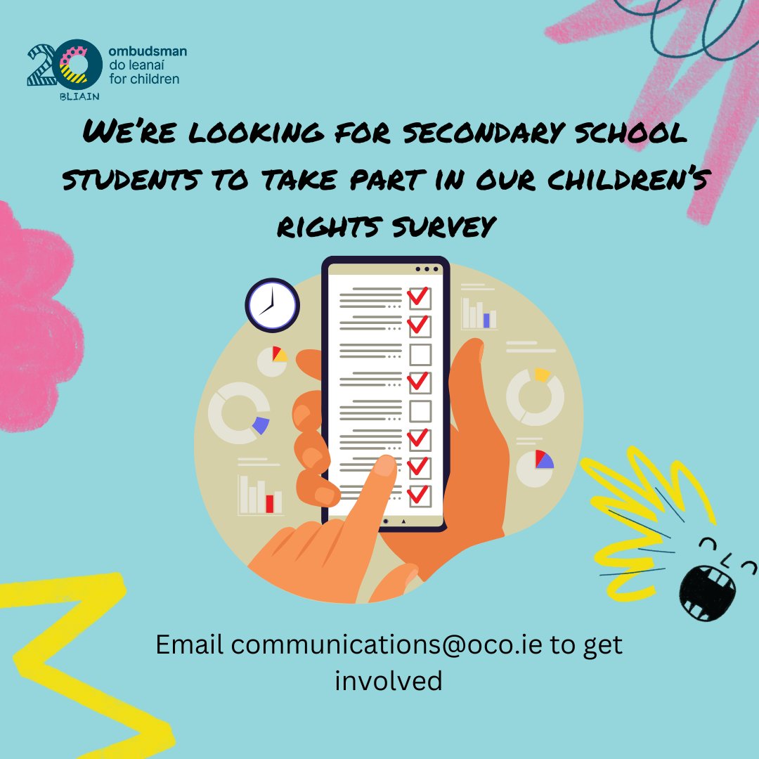 🚨Attention Secondary School Teachers🚨 The OCO is celebrating 20 years of protecting children’s rights in Ireland. We’re carrying out a survey of children across Ireland to get their views on the future & the issues that matter to them. Email communications@oco.ie to hear more