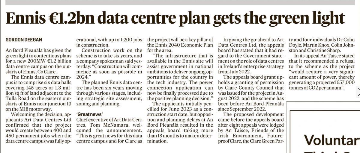 Another #DataCenter centre gets the green light. Is this consistent with reducing carbon emissions? Or are there just different rules for different emitters? @anbordpleanala @FIEIRELAND @foeireland @AnTaisce