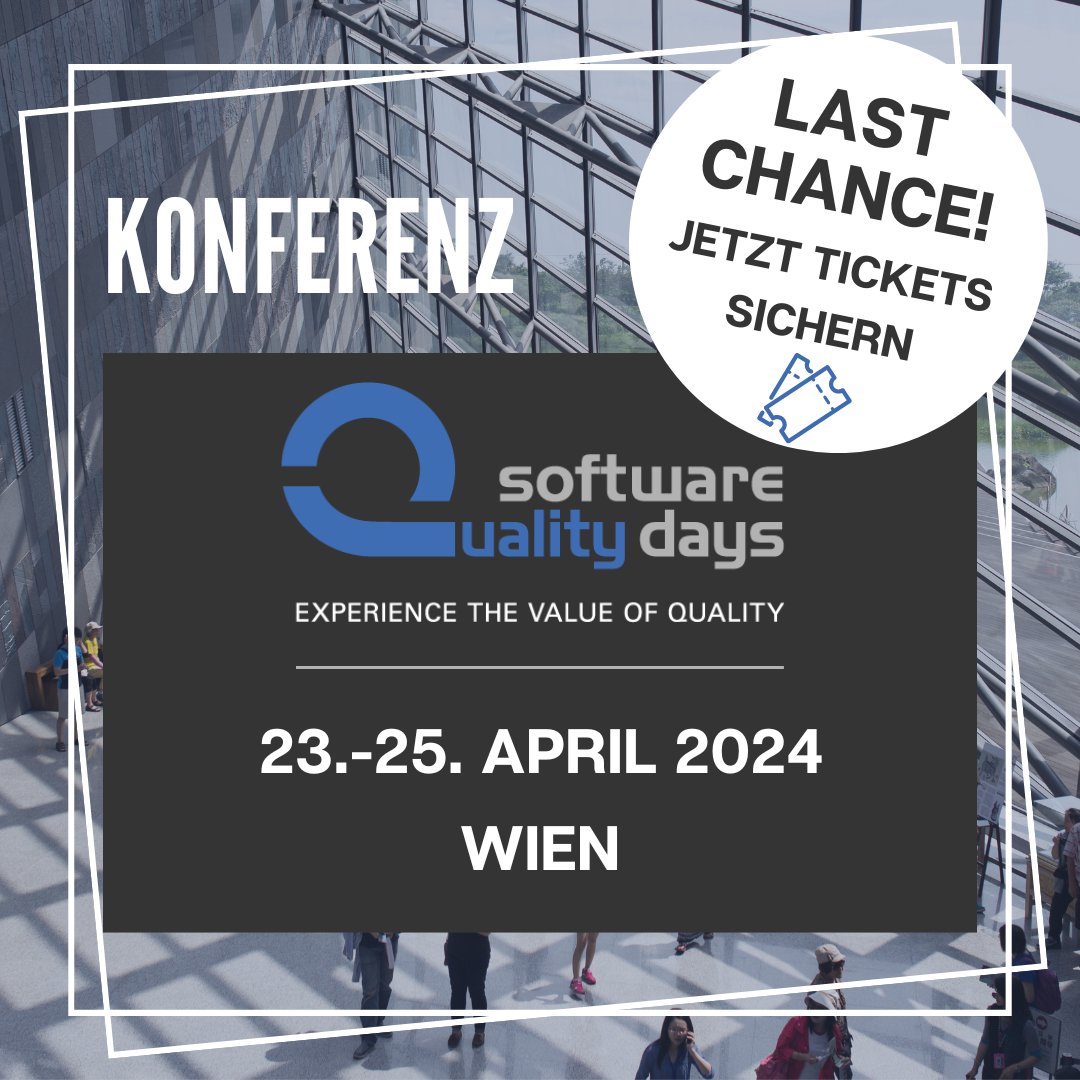 📢Partnerevent-Ankündigung:

In wenigen Tagen starten die Software Quality Days in Wien! 🤩

Nutzt die Chance und sichert euch noch ein Ticket! Jetzt Ticket sichern 👉 software-quality-days.com/shop/tickets-b…

#swqd #swqd2024 #conference #softwarequality #softwareconference @swqd