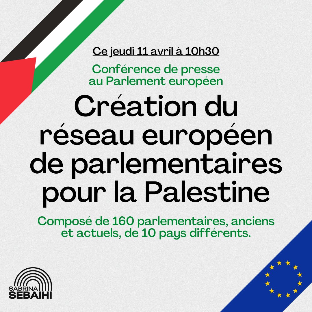 🇵🇸🇪🇺Ce jeudi à #Bruxelles sera lancé le réseau européen de parlementaires pour la #Palestine ! Nous sommes 160, déterminés à obtenir la paix et le respect du droit international.