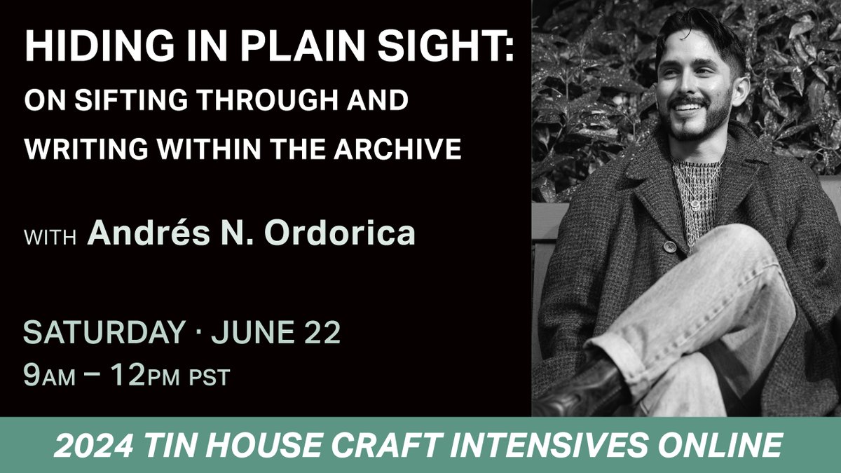 Overjoyed to be leading an online Craft Intensive with @Tin_House on June 22nd. Join us as we interrogate how to unearth histories hiding in plain sight. There will be loads of discussion, some reading and opportunity to write! Register here: tinhouse.com/product/spring….