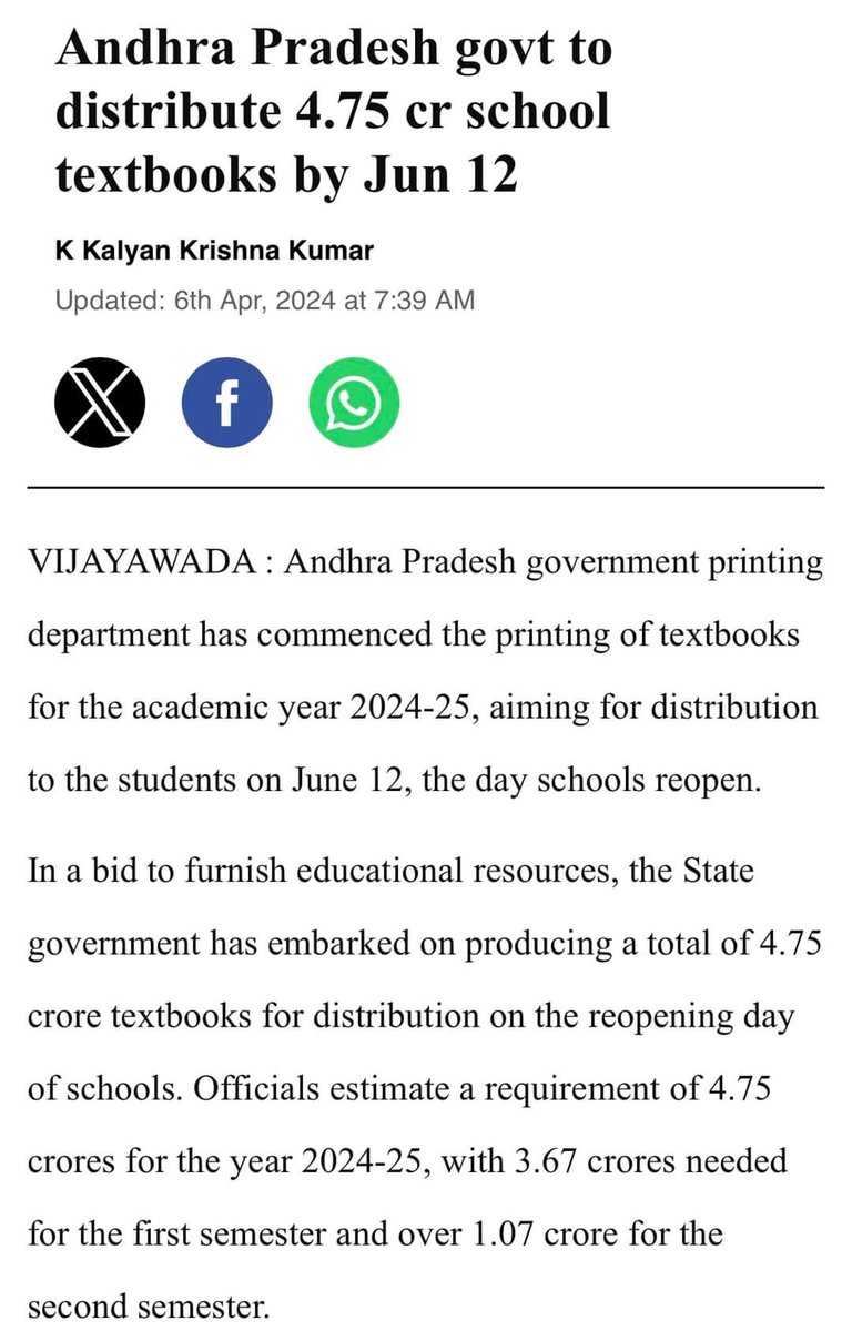 andhraa360's tweet image. 🎒📚2019 సెప్టెంబరు లెక్కల ప్రకారం 38 లక్షల పిల్లలు ప్రభుత్వ పాఠశాలల్లో చదువుతుండేవారు.

2024-25లో అన్ని తరగతుల పిల్లలకు కలిపి 4 కోట్ల 75 లక్షల పాఠ్యపుస్తకాల్ని జూన్ 12న అందించేలా ముమ్మరంగా పనులు జరుగుతున్నాయని సమాచారం. 

#EducationMatter #APSchools #AndhraPradesh
#YSJagan