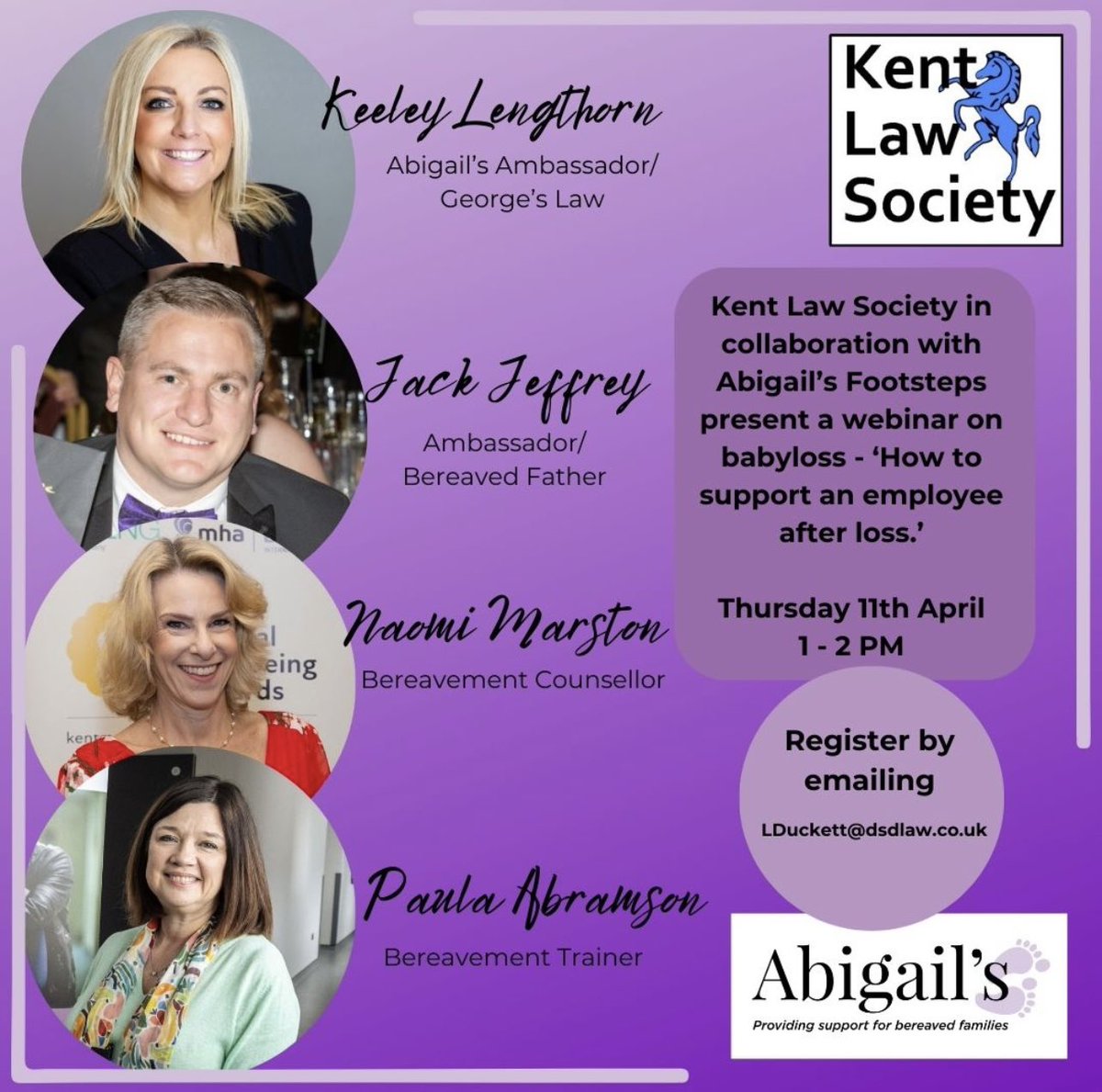 kentlawsociety's tweet photo. We are very excited to be collaborating with @AbigailsCharity for this online webinar event tomorrow!
If you have not already, please email Louise at lduckett@dsdlaw.co.uk to book your place
#kentlawsociety #freewebinar #panelevent #babylossawareness #kentlawyers https://t.co/b9qLmnMpBX
