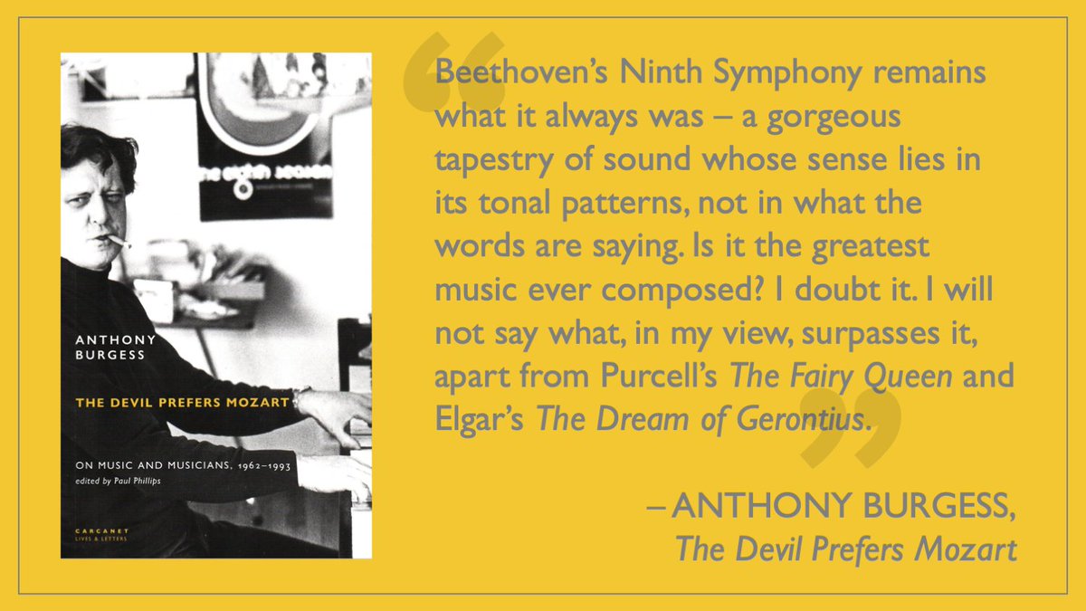 #AnthonyBurgess had OPINIONS! Here he is pitting #Beethoven against #Purcell and #Elgar in The Devil Prefers Mozart, a new collection of his essays on music.

@Carcanet is offering 25% off the book at their webstore with code IABFDPM25 until 15 April: carcanet.co.uk/cgi-bin/indexe…