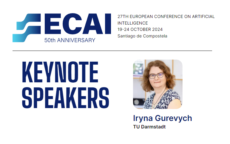 Iryna Gurevych @IGurevych is one of the keynote speakers at this year's @ecai2024, the 27th European Conference on Artificial Intelligence! #ECAI2024 will take place October 19-24 in Santiago de Compostela 🇪🇸. More info can be found here: ➡️ ecai2024.eu/programme/keyn… #NLProc #AI