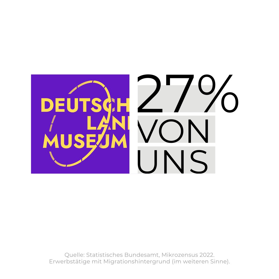 deumuseum's tweet photo. 27 % aller Erwerbstätigen in Deutschland haben einen Migrationshintergrund – aber nur zusammen kommen wir auf 100 %.
Deshalb ist unser Logo jetzt auch um 27 % kürzer. https://t.co/laoqv8VroU 👈

#KeineWirtschaftOhneWir https://t.co/mmUG66XgwE