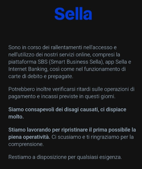 massimo_san's tweet photo. Tutta la piattaforma di Banca #Sella (e di #Hype) è praticamente ferma da quasi 3 giorni.

Se tu non paghi puntuale una rata del mutuo, o non rientri dallo scoperto quando dicono loro, non puoi rispondere "mi dispiace molto"

Te li ritrovi attaccati alla giugulare dopo un minuto https://t.co/fNiqduDd4f