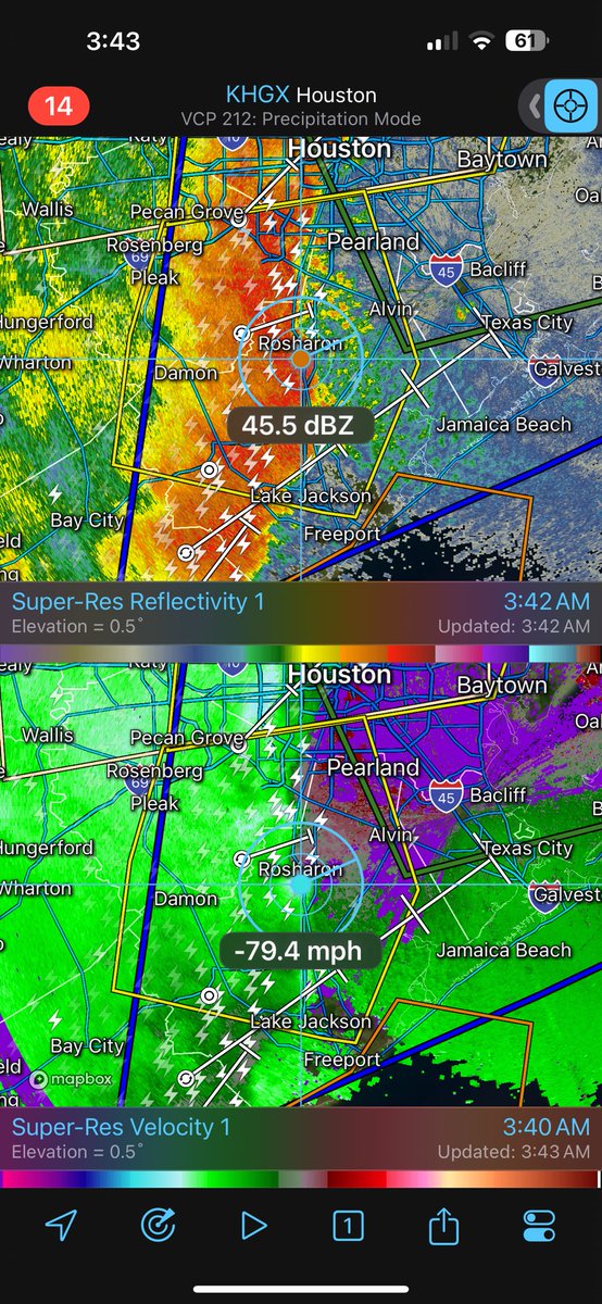 79.4mph radar indicated wind speed south of Houston near Rosharon, TX #houwx #txwx