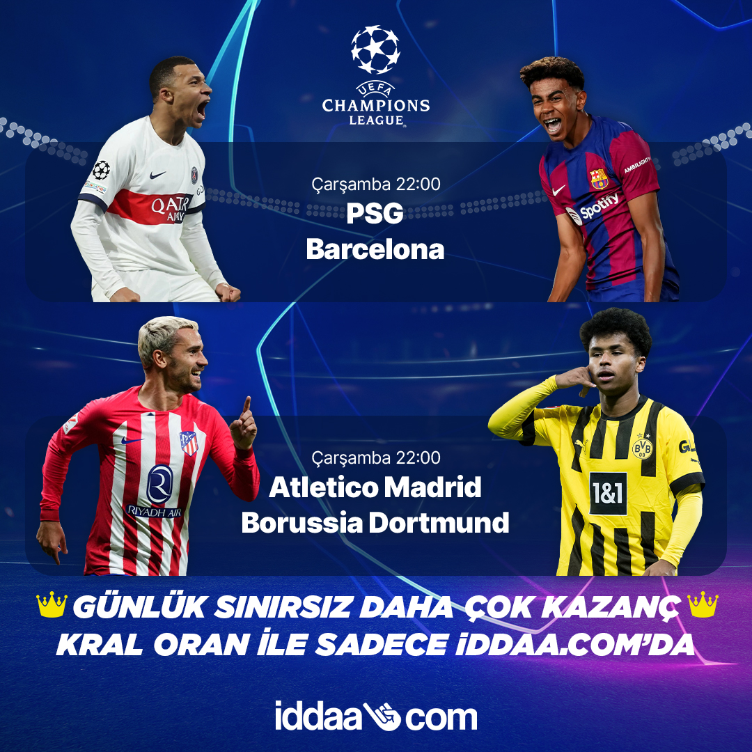 🏆 Şampiyonlar Ligi'nde günün maçları Kral Oran ile sadece iddaa.com'da!