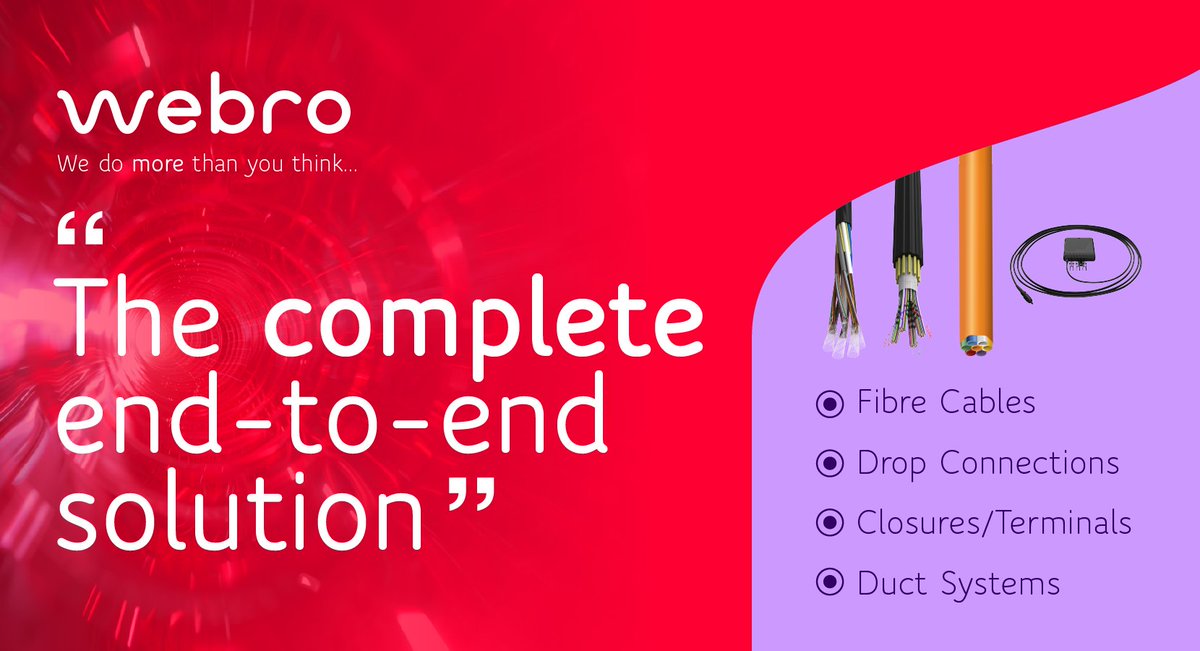 From cables to terminals, and everything in between, Webro provide a full 'end to end' fibre product range for FTTx installations. ow.ly/cIPf50Rbx18