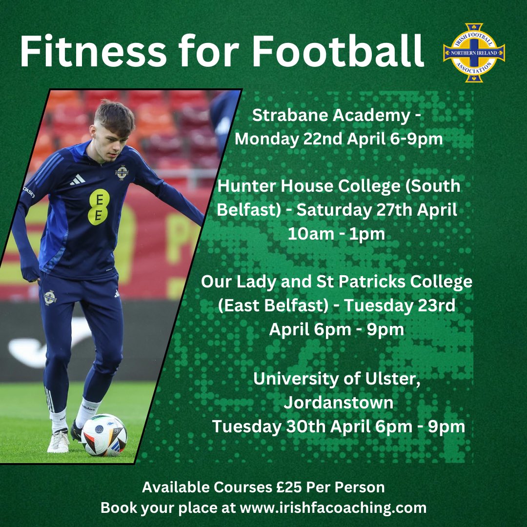 We are delighted to launch the first of our Fitness for Football courses! Fitness for Football 1 will look at how grassroots coaches can integrate fitness training into their coaching sessions, with an emphasis on players aged 5-12. To register visit: irishfacoaching.com/category/fitne…