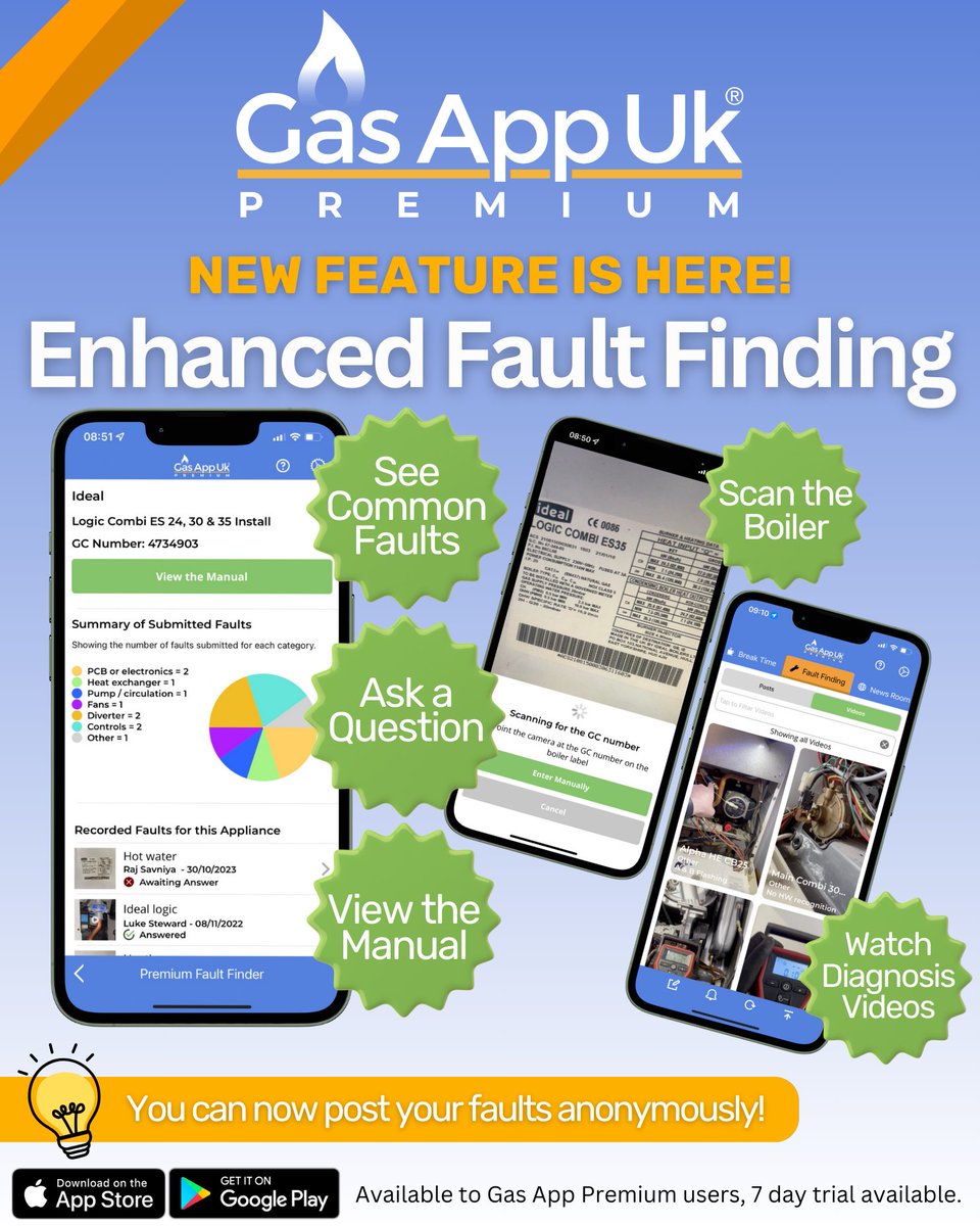 It's here... the new & improved Fault Finding tool!🤩 UPDATE THE APP &... Scan the GC, view the manual, ask a question, see the common faults and now you can view the diagnosis videos from some very talented engineers too!🔧💪