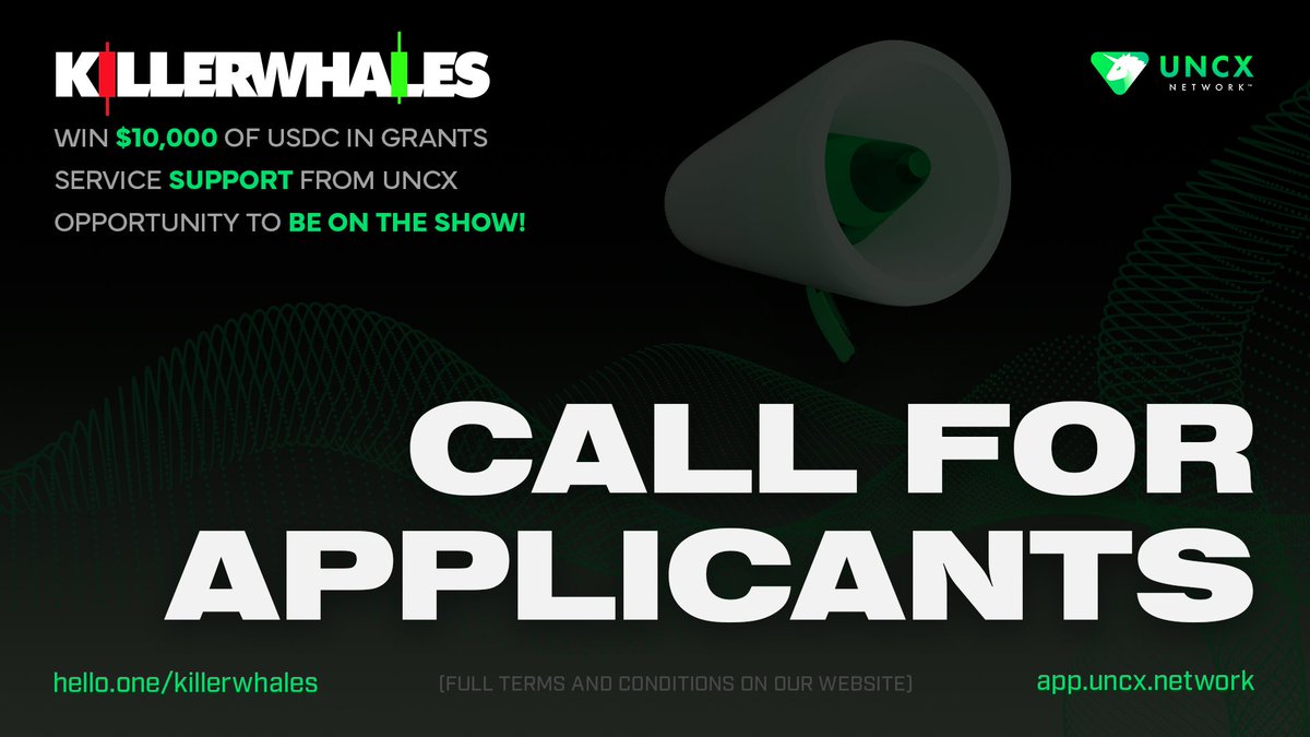 Calling all aspiring entrepreneurs! 📢 The clock is ticking to apply for the @KillerWhalesTV contest. Turn your idea into a reality with a chance to win $10,000 in USDC grants, mentorship from UNCX, and a spot on the show. Don't let this opportunity slip away – apply now!…