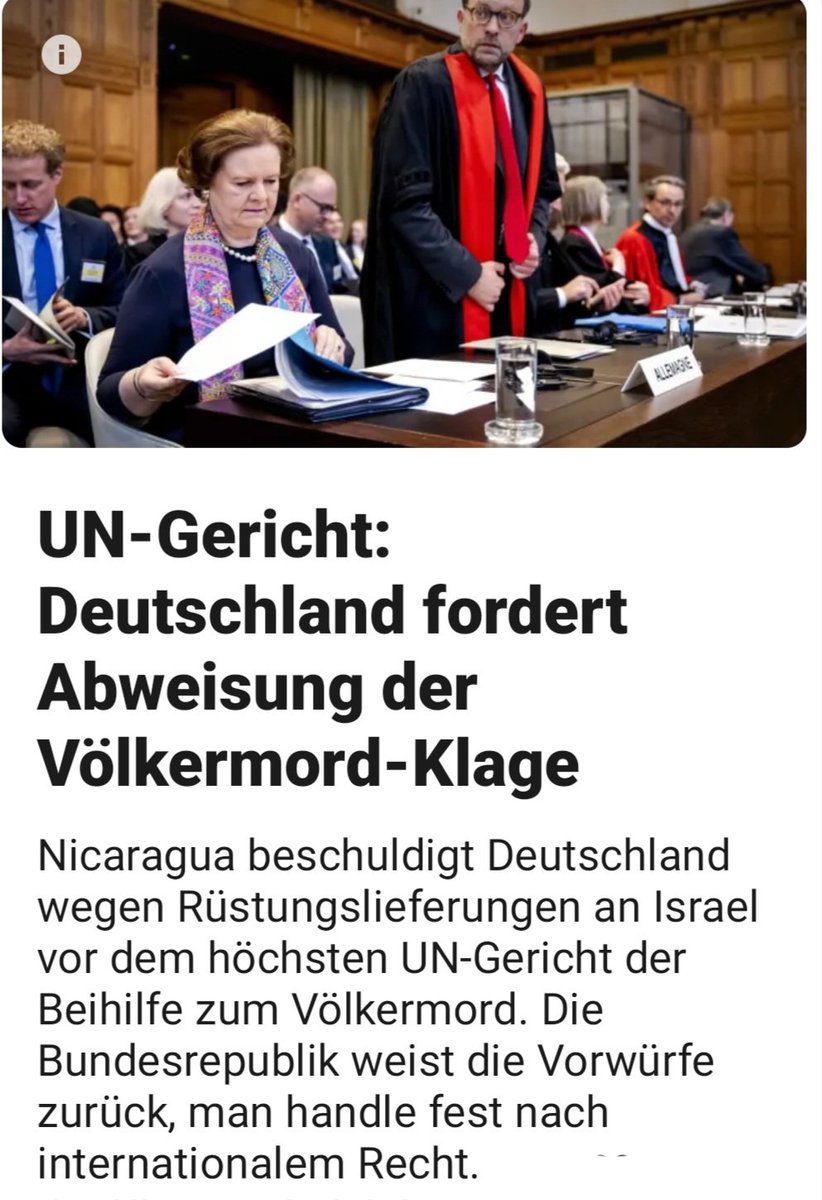 Wegen Lieferung von Rüstungsgütern nach #Israel beschuldigt #Nicaragua vor dem UN-Gericht Deutschland des Völkermordes.
Deutschland fordert die Abweisung der Klage, vergisst dabei aber, dass dort nicht Herr Harbarth als Richter sitzt! 😏😉