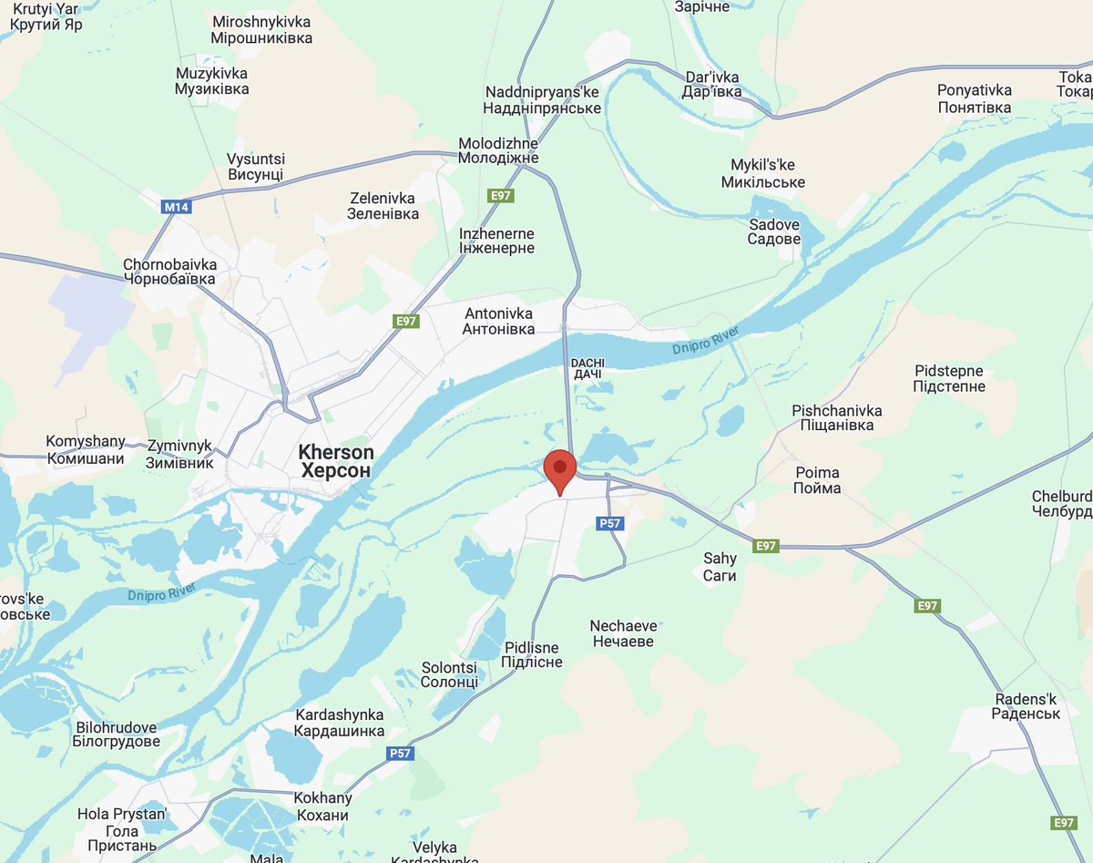 Ukrainian loitering munitions hit a large drone operating base of Russian forces across the Dnipro in the town of Oleshky.