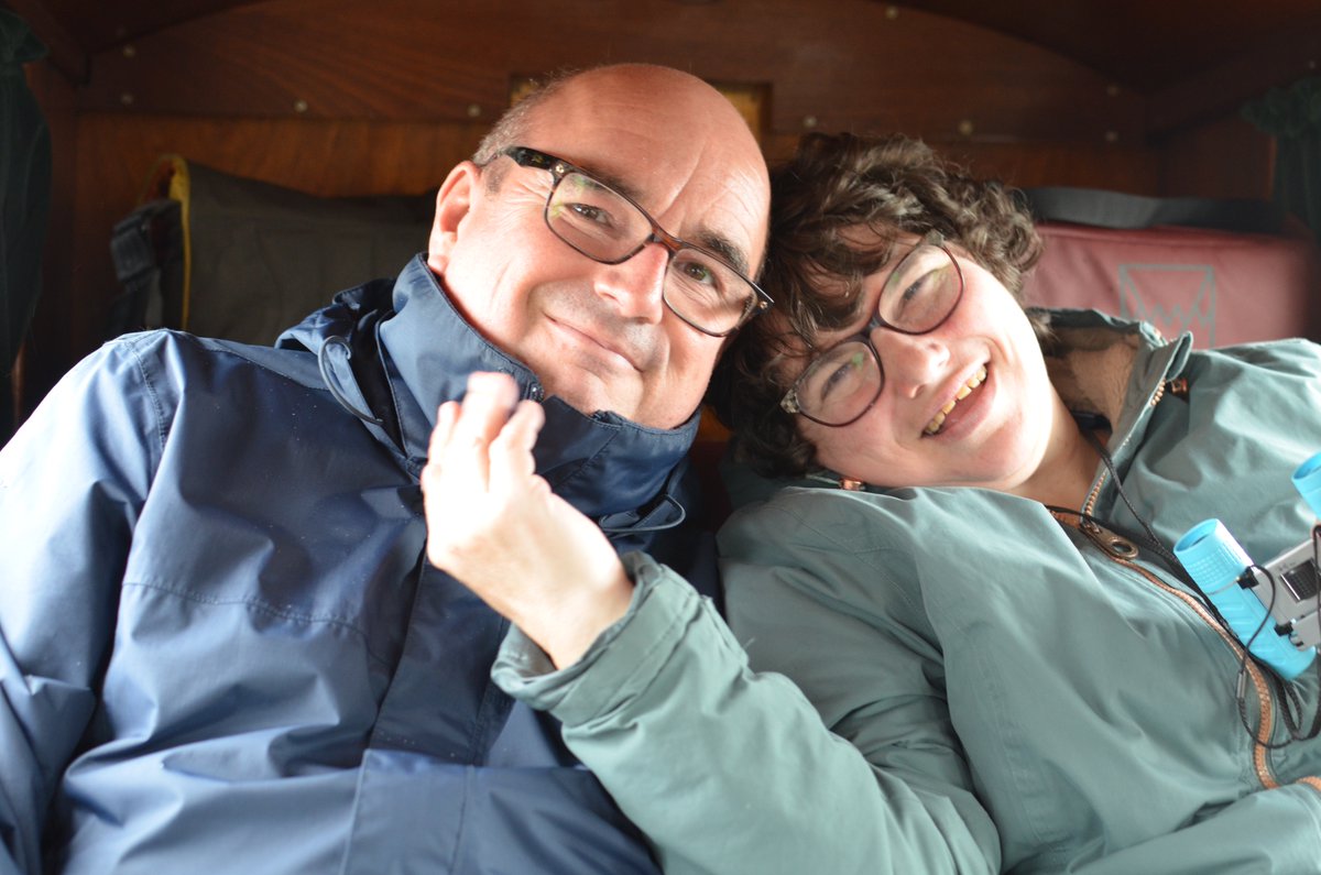 One for the brilliant @Sibs_uk on #NationalSiblingsDay2024 … a rare shot where we're both more or less smiling and broadly looking at the camera at the same time, crammed onto a tiny train… both in our happy place!