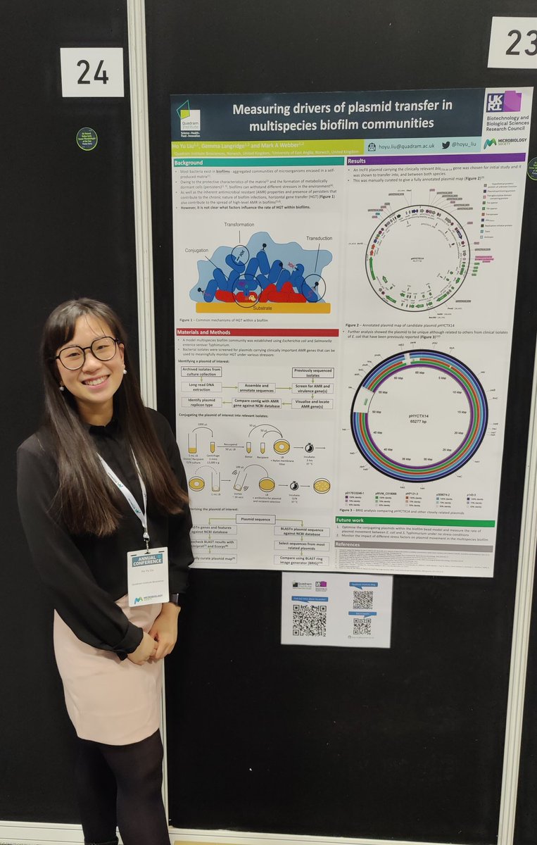 廖可瑜 Ho Yu Liu (@hoyu_liu) on Twitter photo Excited to be presenting some of my PhD work <a href="/MicrobioSoc/">Microbiology Society</a> #Microbio24 today!
Come visit me at Poster 23 today to talk all about biofilms, plasmids and antimicrobial resistance! Excited to be presenting some of my PhD work <a href="/MicrobioSoc/">Microbiology Society</a> #Microbio24 today!
Come visit me at Poster 23 today to talk all about biofilms, plasmids and antimicrobial resistance!