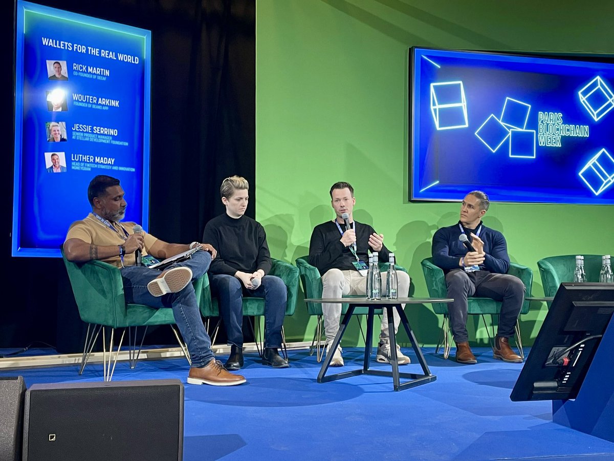 Happening now on the Mona Lisa stage at #ParisBlockchainWeek: @MoneyGram’s Luther Maday is moderating a convo on “Wallets for the Real World” with @Decaf_so’s Rick Martin, @BeansApp’s Wouter Arkink, and @vibrantwallet’s Jessie Serrino.