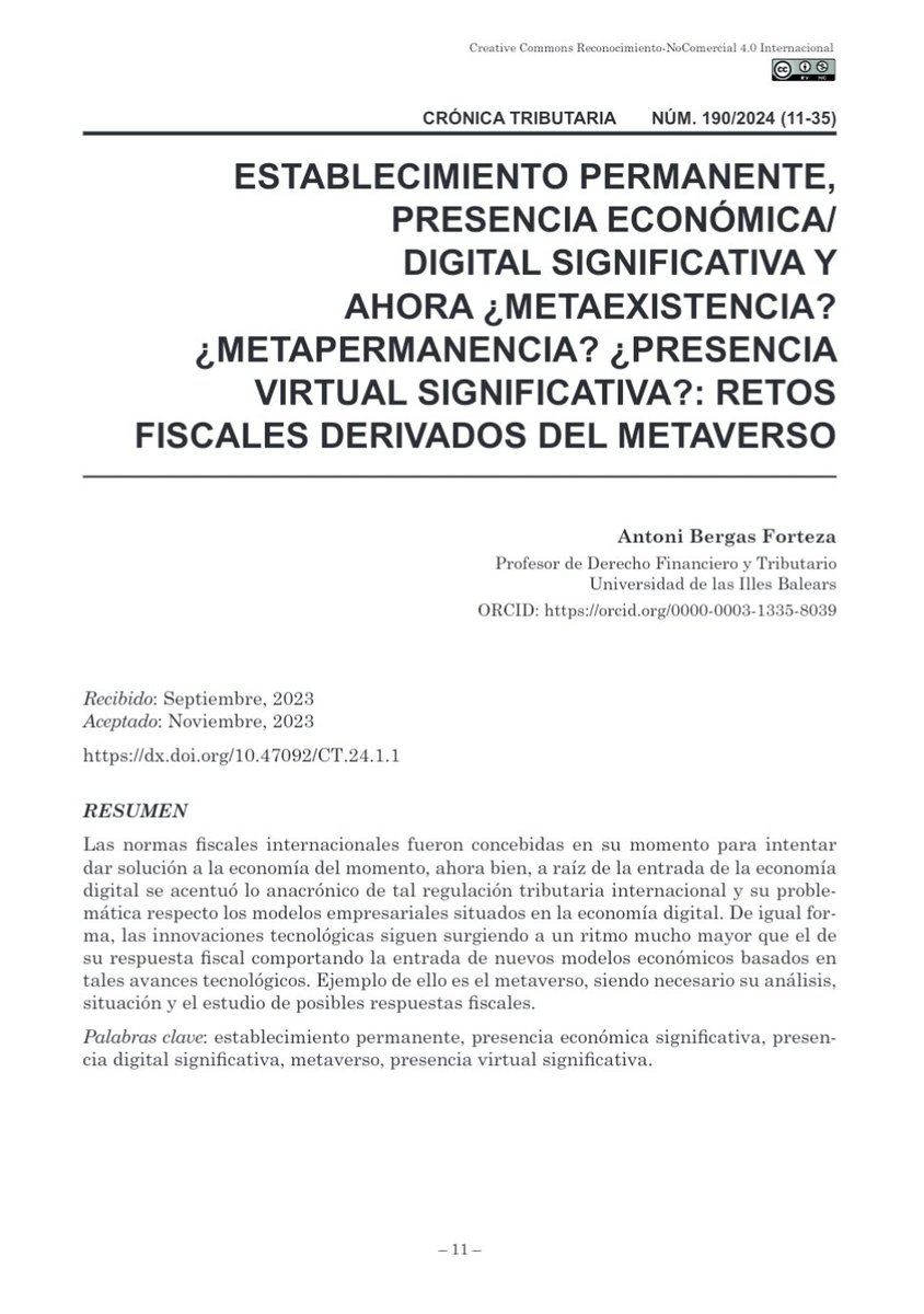 Nuevo número de la revista Crónica Tributaria <a href="/IEF_ES/">IEF España</a> 
En ella he podido aportar un pequeño artículo dedicado a la fiscalidad del metaverso. Agradecer a <a href="/CristinaGHerrer/">Cristina Garcia-Herrera</a> y a <a href="/Satur_Moreno/">Saturnina Moreno</a> la ayuda y amabilidad recibida. cronicatributaria.ief.es/ief/ct/index.p…