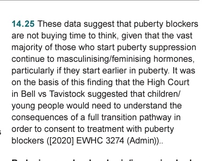A great bit in Cass. 'Most young people who take puberty blockers turn out to be trans. This means they aren't properly thinking about if they are trans.'