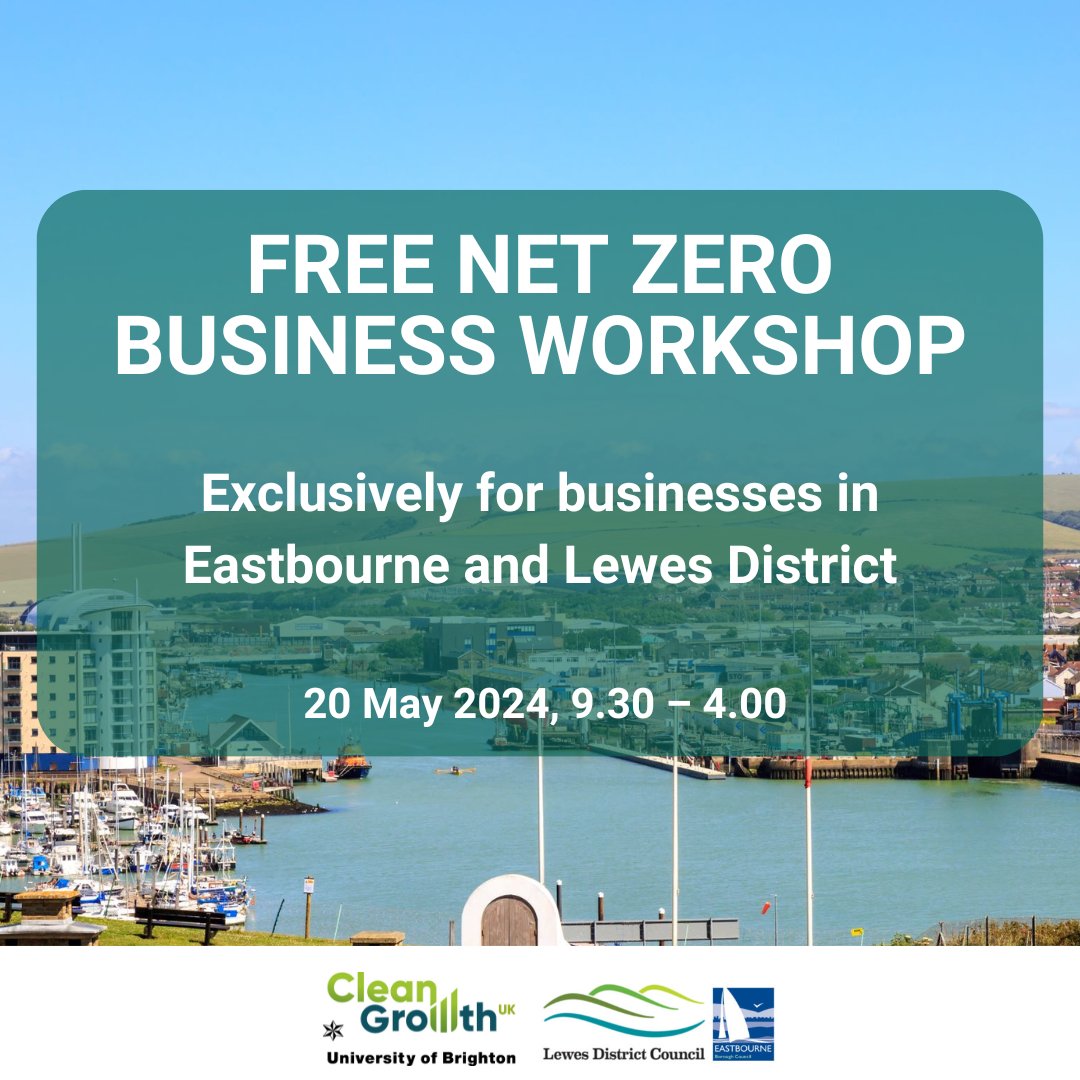 Clean Growth UK are running a FREE workshop will help you get to grips with sustainability in business. 

📍 Newhaven Marine Workshops
📅 20 May , 9.00 – 4.00

More info & to book: clean-growth.uk/events/net-zer… 

 #sussexbusiness #startupbusiness #ukstartup