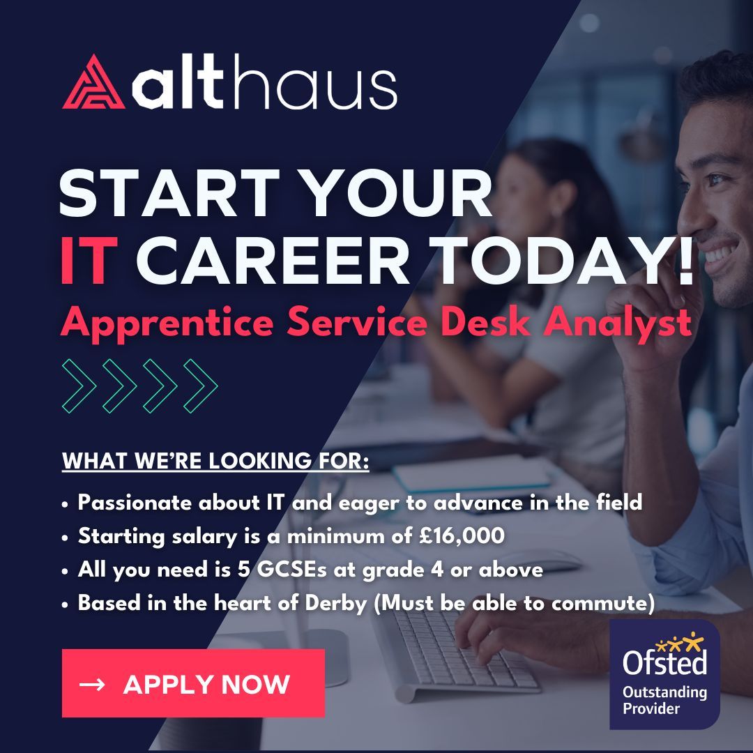 Don't Miss Out On This Incredible Opportunity! 💻💡  

Discover more information today:
📧 - hannah@althausdigital.co.uk 
📲 - 020 3649 9000 
💻 - buff.ly/3RSpm3T 

#getintoit #IT #itindustry #apprenticeship #startyourcareer #applynow