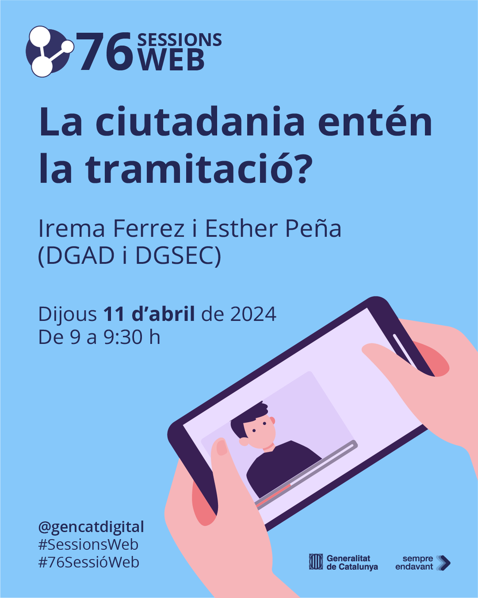 gencatdigital's tweet photo. És possible generar documentació administrativa senzilla, atractiva i fàcil d'entendre? 
#TramitacióEntenedora a la #76SessióWeb.
 Inscriu-t'hi ara! 

📅11/04 de 9 a 9.30 h
🔗Més informació: https://t.co/U5jAGckdmz
👉Inscriu-t'hi: https://t.co/w4TyrgmeXw https://t.co/ysZQCnZdFn