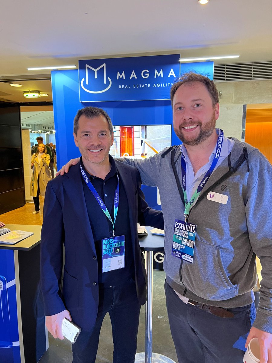 Happy to connect with our partners @magmarealestate at #ParisBlockchainWeek! → Magma's Digital Twin Token technology transforms real estate by merging blockchain with building blueprints, boosting sales, efficiency, security, and sustainability. We're proud to help them