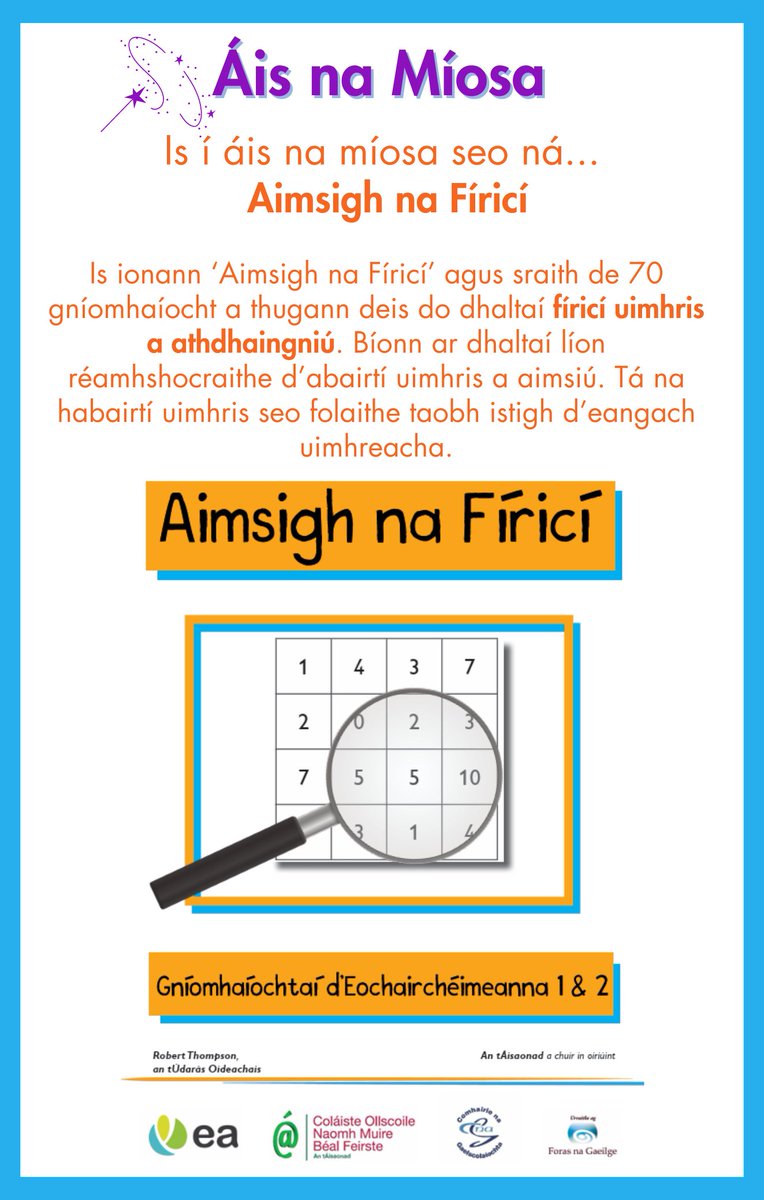 💫Áis na Míosa💫 Féachaigí thíos eolas faoi áis na míosa seo, Aimsigh na Fíricí Ar fáil anseo⬇️ shorturl.at/bzAN1 @aisaonad @ForasnaGaeilge @Ed_Authority @Gaeloid @AisTeagaiscCOGG